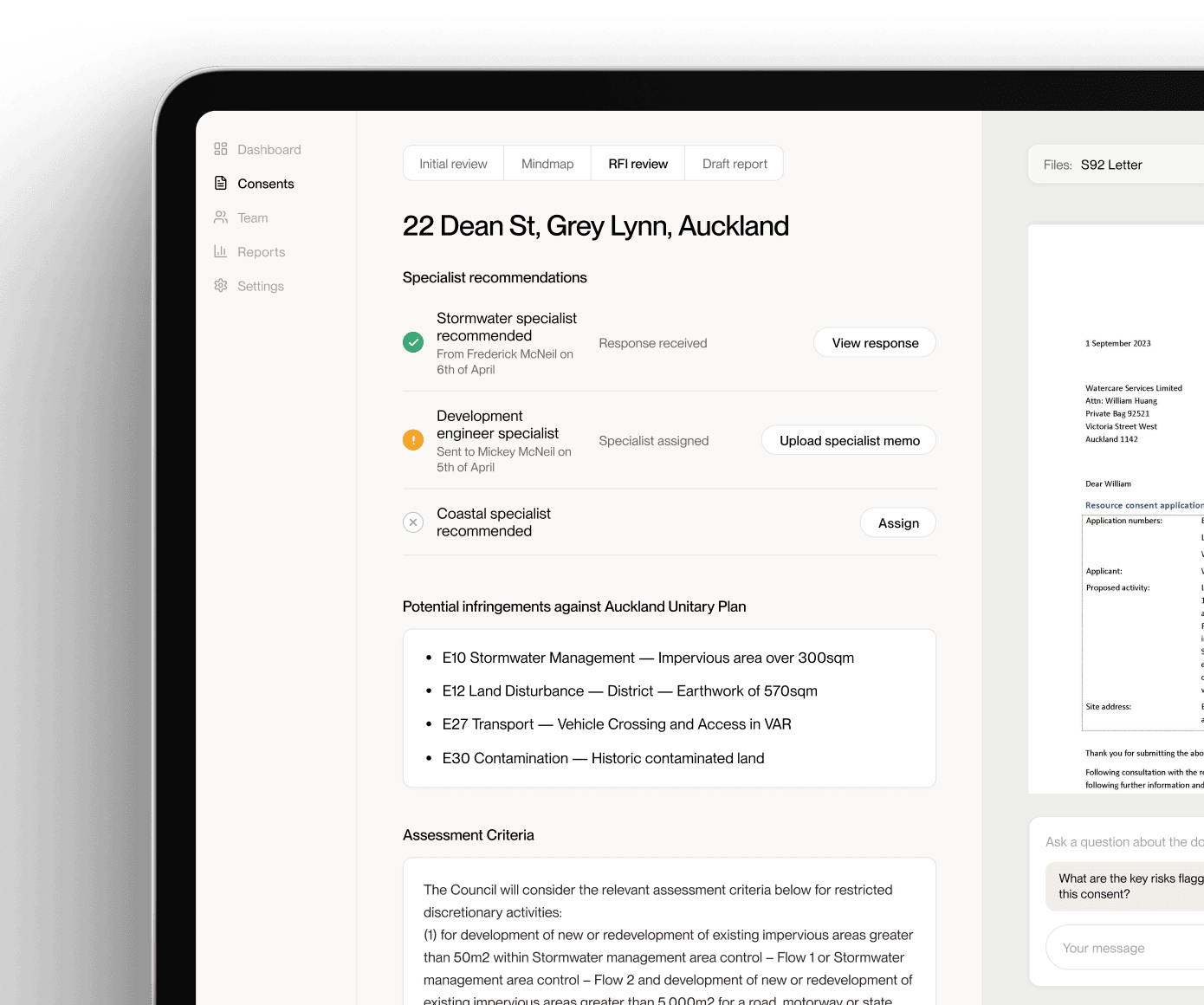 Reporting and compliance dashboard summarising consent data